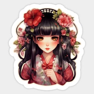 Anime girl pink flowers Sticker